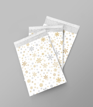 Balonlu Naylon Torba 18x25cm Bantlı Kar Taneleri-G 50 Adet/Pk - İnterkan