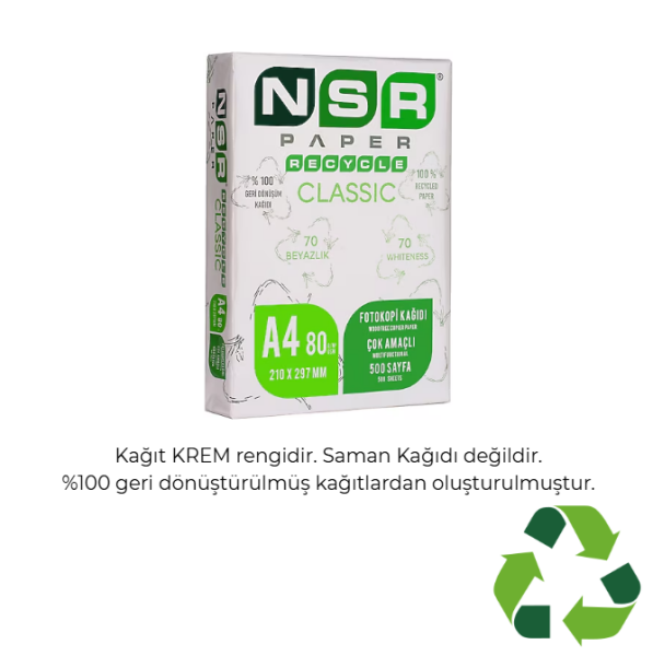 Nsr Paper Recycle Classic 80gsm A4 Fotokopi Kağıdı 500 Sayfa (5 Paket / 1 Koli) - 1