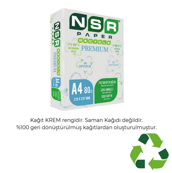 Nsr Paper Recycle Premium 80gsm A4 Fotokopi Kağıdı 500 Sayfa (5 Paket / 1 Koli) - 1