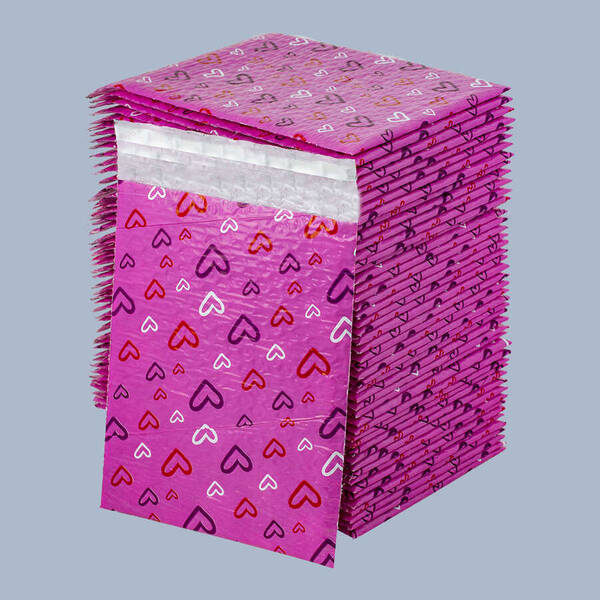 Balonlu Naylon Torba 18×25cm Bantlı Pembe Kalpler 50 Adet/Pk - 1